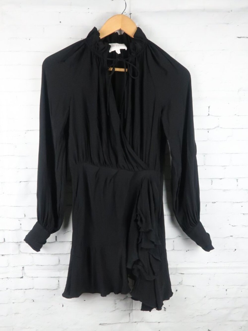DIVINE HERITAGE BLACK LONG SLEEVE MOCK WRAP MINI DRESS SIZE XS